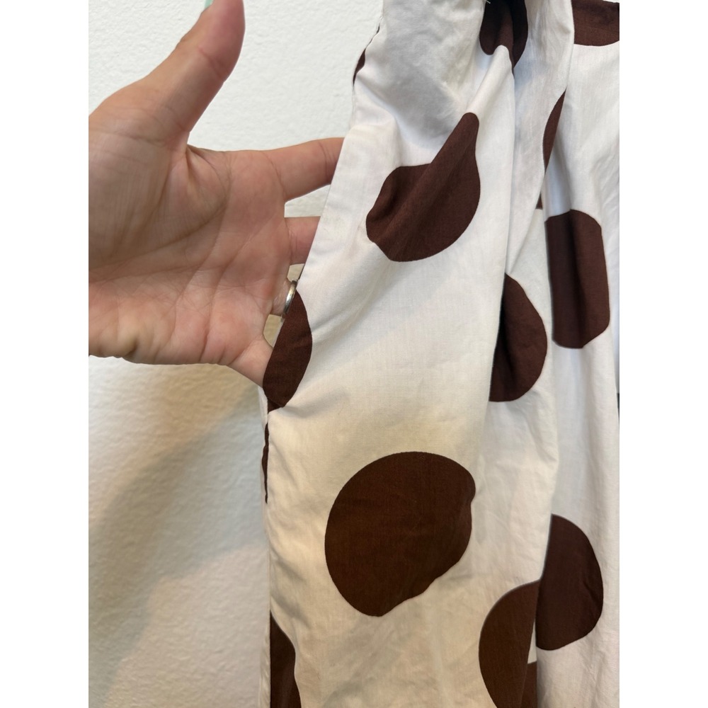 Maeve Anthropologie Cotton Poplin Brown White Polka Dot Midi Skirt Pockets 1X - Picture 5 of 10